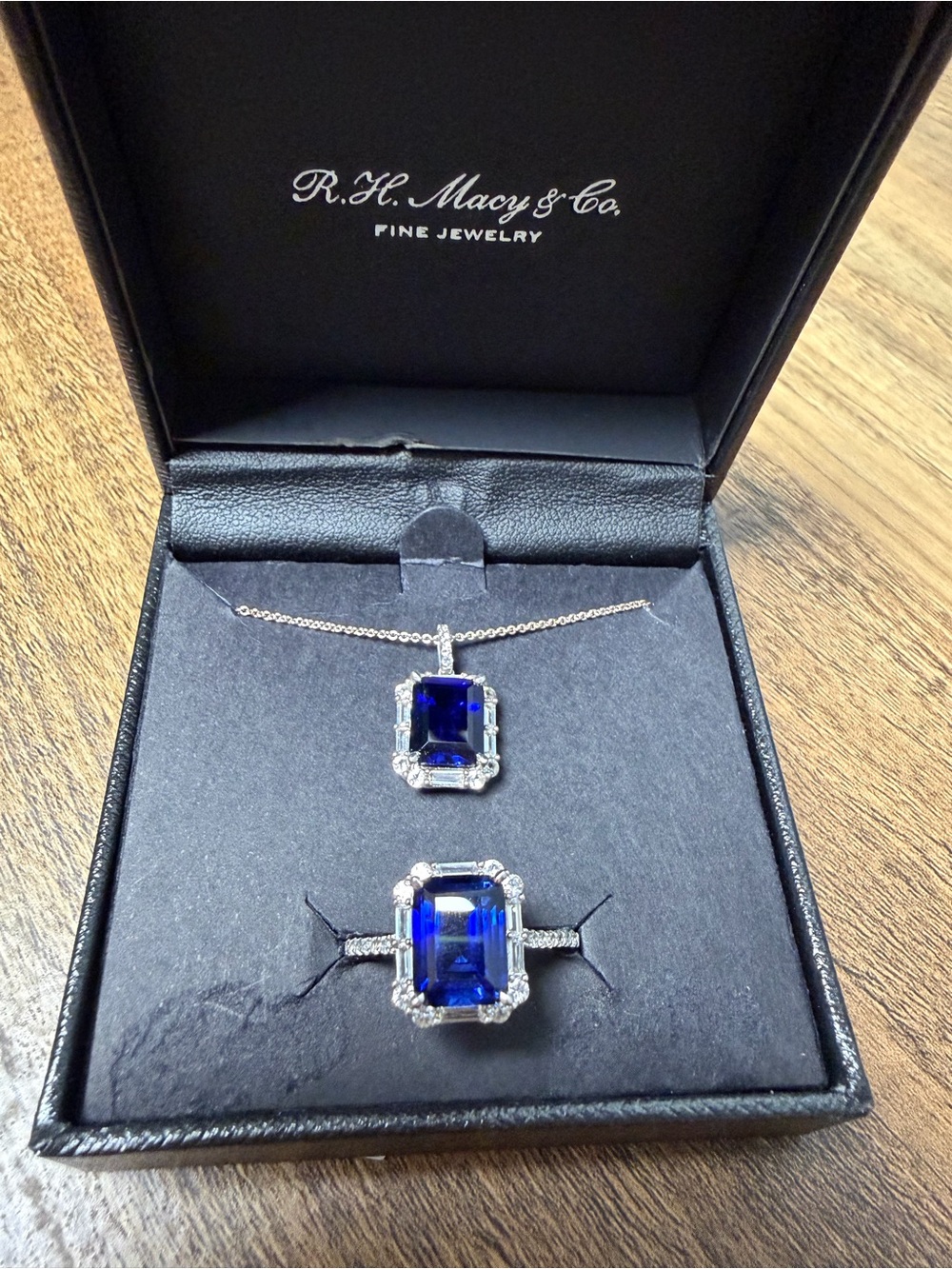 R.H. Macy & Co. 2 Piece Set-Lab Grown Blue & White Sapphire Necklace & Ring